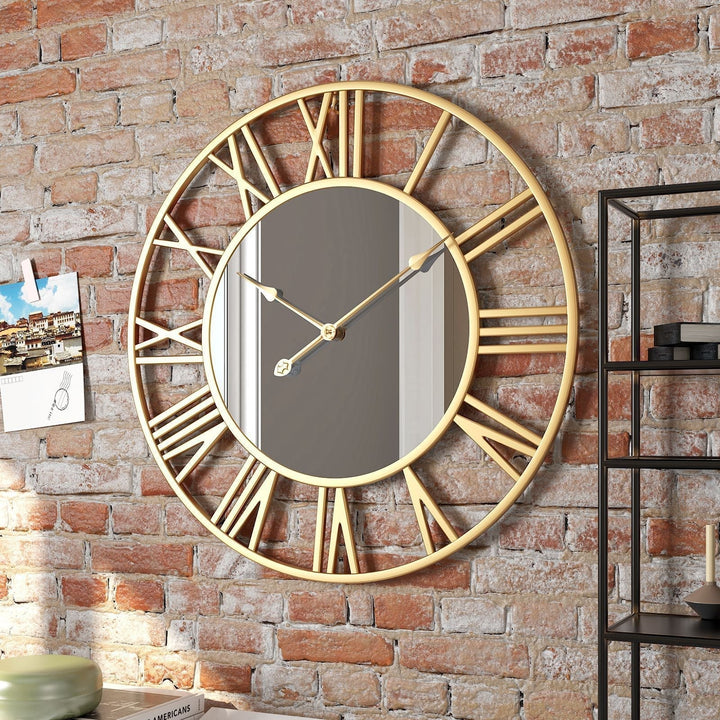 Metalowa Vintage Duża Zegar Ścienny z Lustrem 39cm