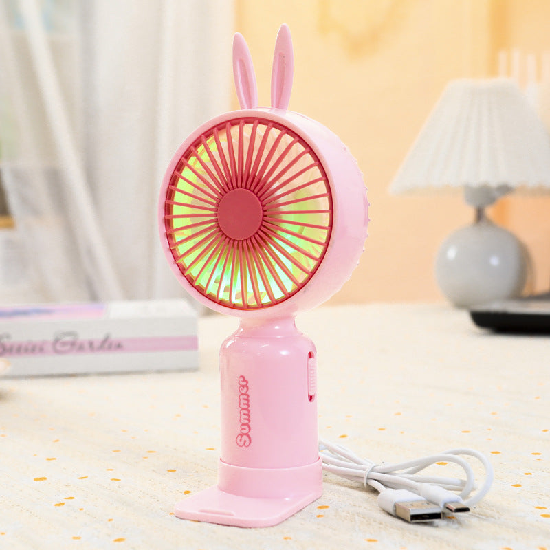 Kobiecy przenośny wentylator mini USB z podświetleniem LED, składanym stojakiem i uroczym designem