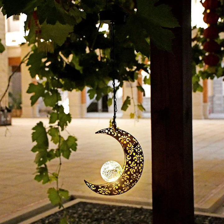 Słoneczna Lampa Wisząca Zewnętrzna Wodoodporna Lampa Projektorowa do Ogrodu, Żelazna Pusta Lampa Nocna
