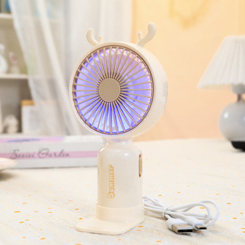 Kobiecy przenośny wentylator mini USB z podświetleniem LED, składanym stojakiem i uroczym designem