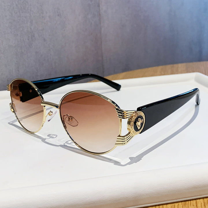 Damskie eleganckie okulary przeciwsłoneczne z luksusową metalową oprawą i lustrzanymi soczewkami