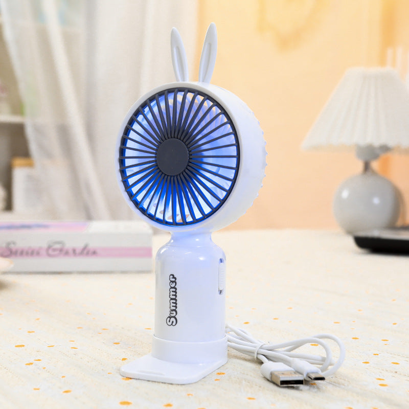 Kobiecy przenośny wentylator mini USB z podświetleniem LED, składanym stojakiem i uroczym designem