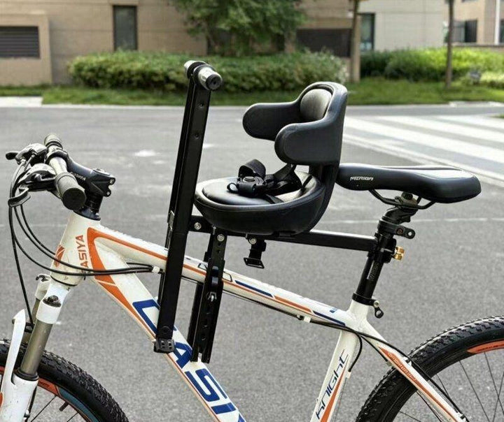 padded child bike safety seat with high back and five-point harness