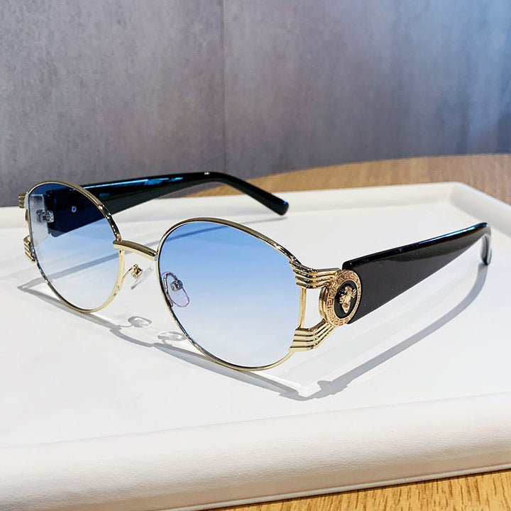 Damskie eleganckie okulary przeciwsłoneczne z luksusową metalową oprawą i lustrzanymi soczewkami
