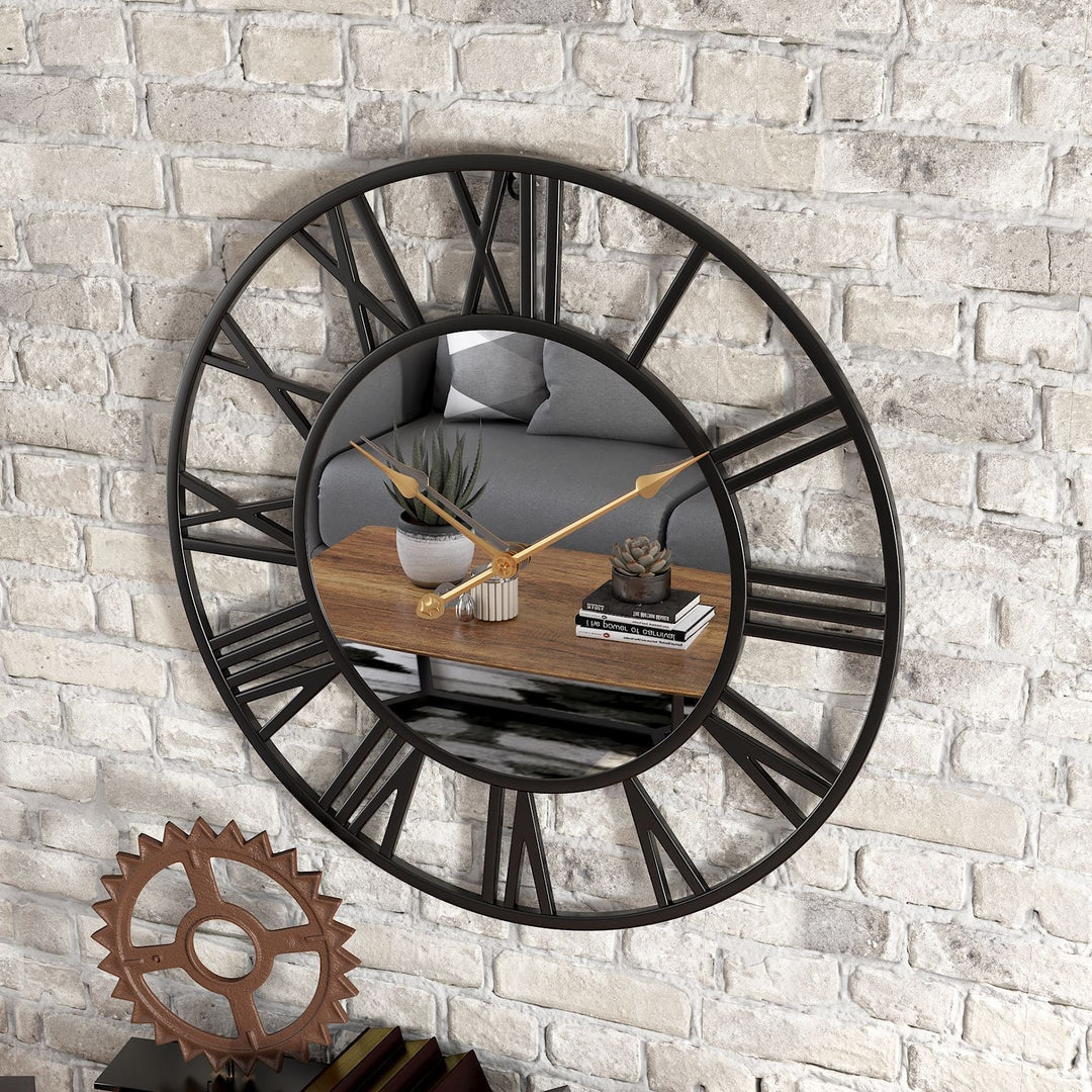 Metalowa Vintage Duża Zegar Ścienny z Lustrem 39cm