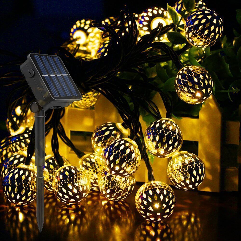 Solarne Lampki Świąteczne z Maroka, kolorowe LED, Ozdoba z Żelaza na Zewnątrz