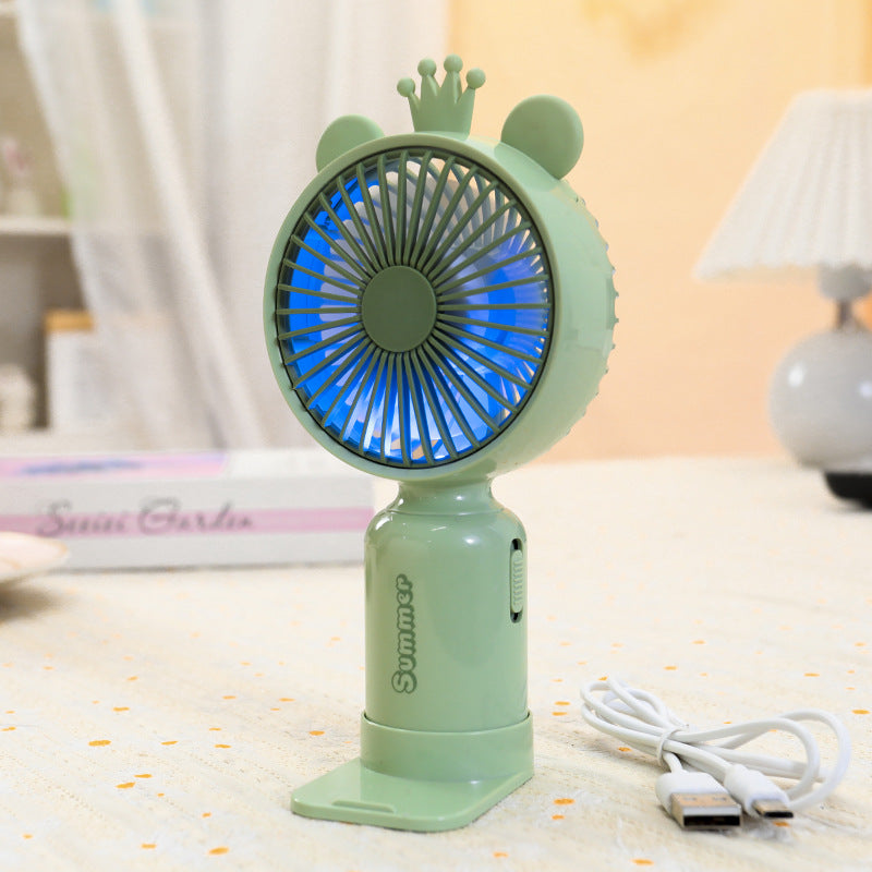 Kobiecy przenośny wentylator mini USB z podświetleniem LED, składanym stojakiem i uroczym designem