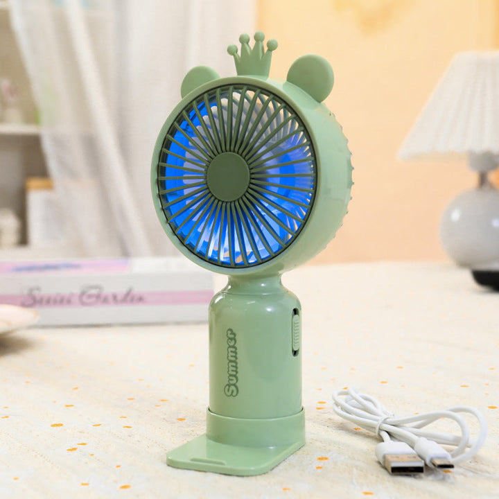 Kobiecy przenośny wentylator mini USB z podświetleniem LED, składanym stojakiem i uroczym designem