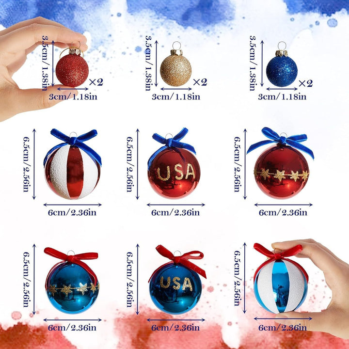 Unisex zestaw bożonarodzeniowych kul patriotycznych z brokatem i lustrzanymi powierzchniami oraz zawieszką w kształcie kokardy