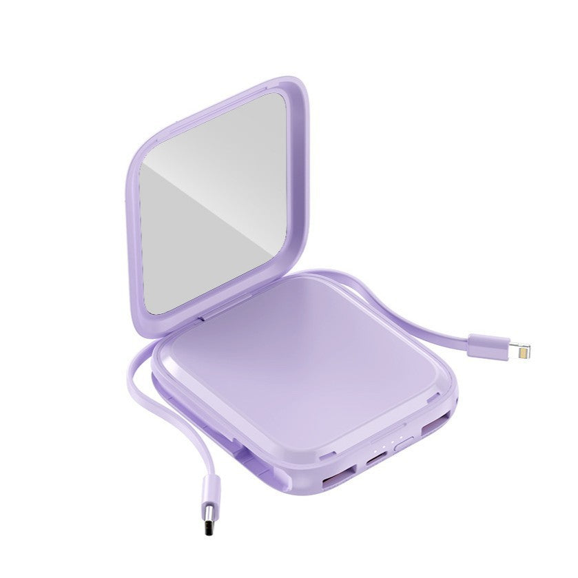 Przenośny power bank z wbudowanym lustrem i wielofunkcyjnym kablem do ładowania