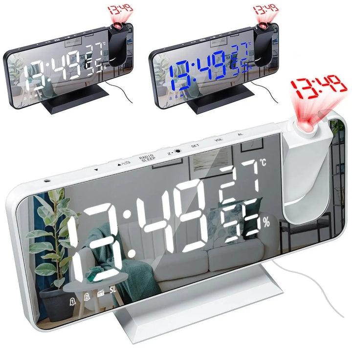 Projektor budzik z lustrzanym wyświetlaczem i dużym ekranem LED