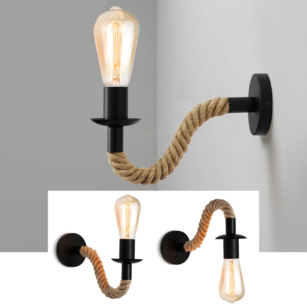 Retro Lampa Ścienna z Liny Konopnej w Stylu Industrialnym