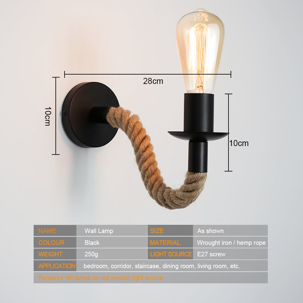 Retro Lampa Ścienna z Liny Konopnej w Stylu Industrialnym