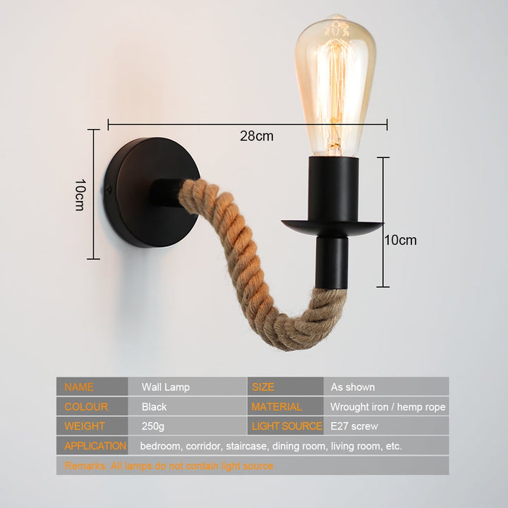 Retro Lampa Ścienna z Liny Konopnej w Stylu Industrialnym