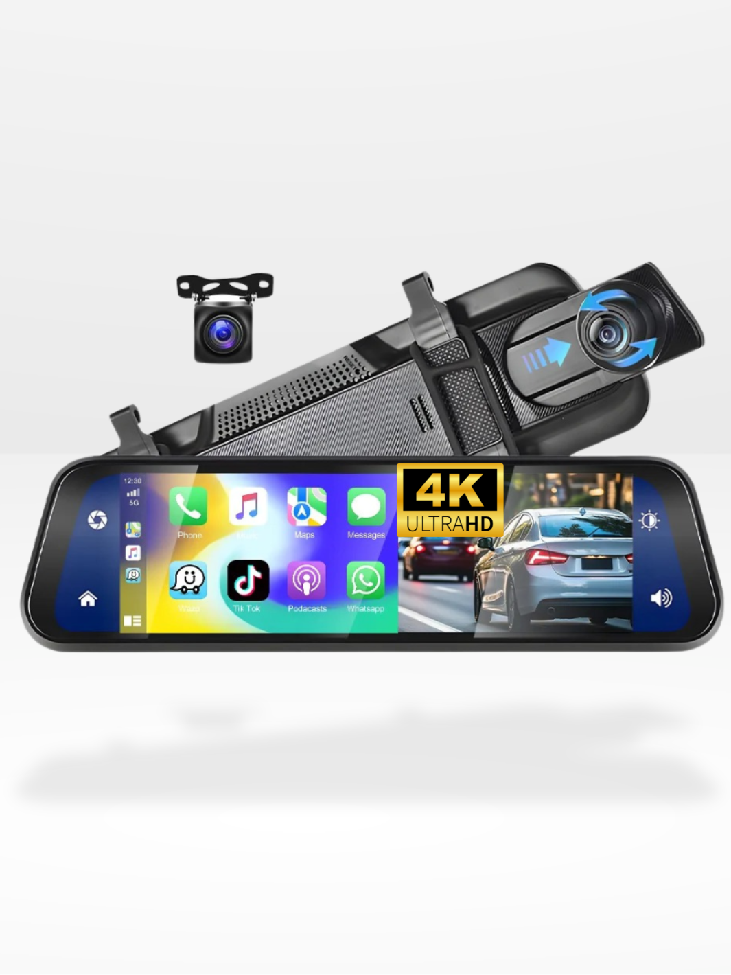 Lusterko Wsteczne z Kamerą Dash 4K Z Przodu i Z Tyłu | CarPlay i Inteligentny Asystent Kierowcy