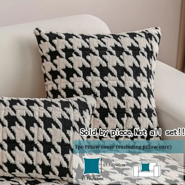 Kolorowy Pluszowy Pokrowiec na Sofę w Wzór Houndstooth i Pokrowiec na Poduszkę