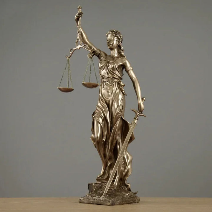 ERMAKOVA Europejska antyczna brązowa statua greckiej bogini sprawiedliwości, rzeźba Fair Angels z żywicy, ozdoby, dekoracja domu, prezent