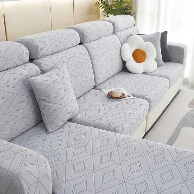 SlipBliss - Elegancka Pokrywa Sofy z Jacquardem, Antypoślizgowa