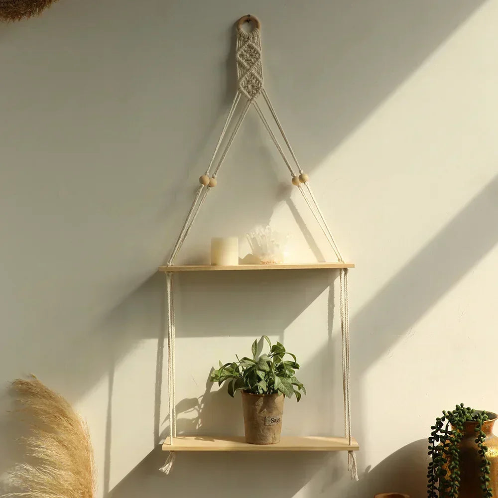 Półka ścienna – Drewno – Półki wiszące – Boho dekoracja wnętrz – Dekoracja pokoju