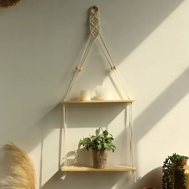 Półka ścienna – Drewno – Półki wiszące – Boho dekoracja wnętrz – Dekoracja pokoju