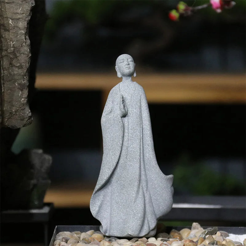 Mała figura Buddy z kamienia - buddyjscy mnisi, figury buddyzmu tybetańskiego, ornament do ogrodu zen, dekoracja do akwariów, medytacja w domu