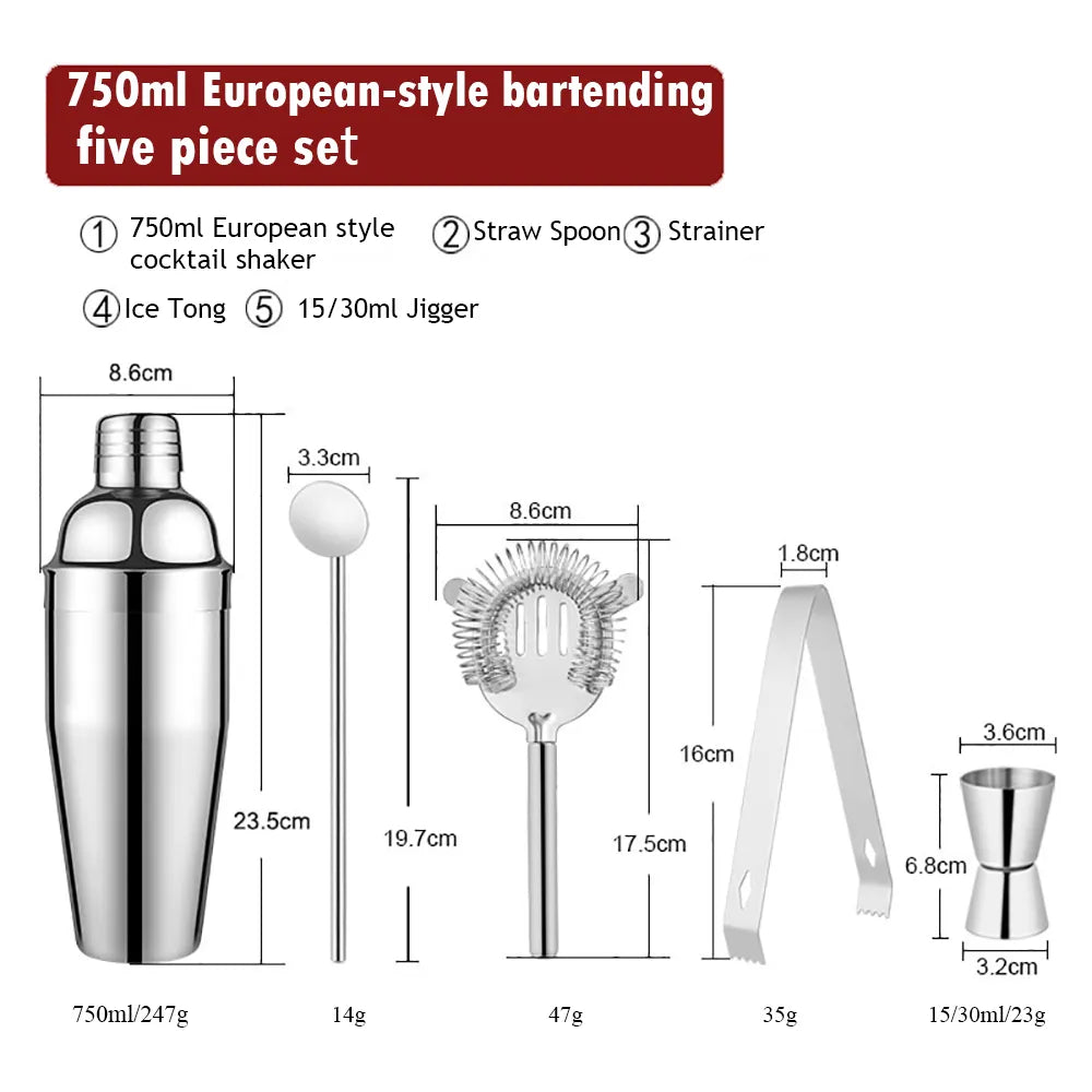550 ml/750 ml Stal nierdzewna Shaker do koktajli Zestaw narzędzi barmana Zestaw barowy z wieszakiem na wino Narzędzie na prezent urodzinowy