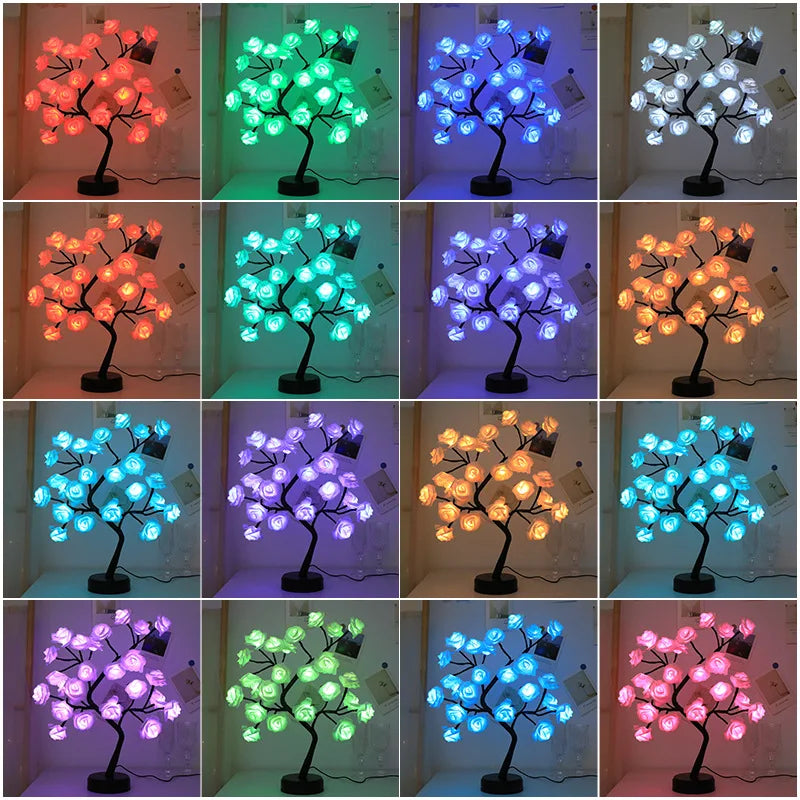 RGB Różowe Kwiatowe Lampki Choinkowe 24LED USB Bateria Lampka Stołowa Bajkowa Nocna Lampka Dekoracyjna na Przyjęcia, Boże Narodzenie, Ślub, Sypialnia