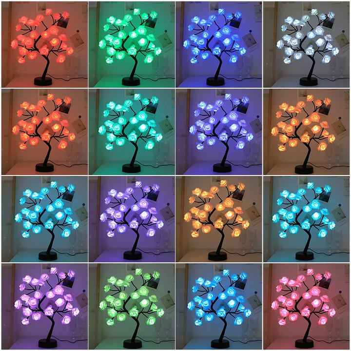 RGB Różowe Kwiatowe Lampki Choinkowe 24LED USB Bateria Lampka Stołowa Bajkowa Nocna Lampka Dekoracyjna na Przyjęcia, Boże Narodzenie, Ślub, Sypialnia