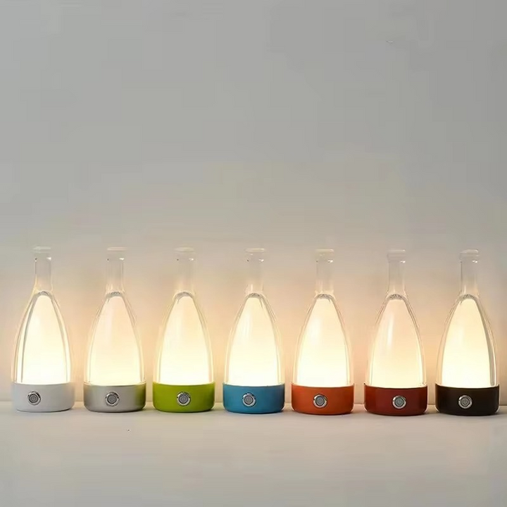 Lampa biurkowa w kształcie butelki wina z głośnikiem Bluetooth – Ładowalne nowoczesne nocne światło