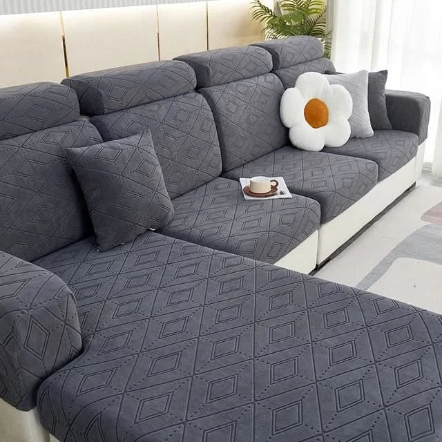 SlipBliss - Elegancka Pokrywa Sofy z Jacquardem, Antypoślizgowa