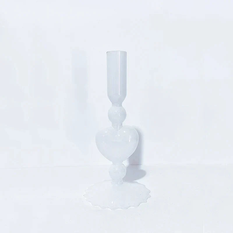 Retro Taper Candle Holder Czerwony Kształt Serca Szklany Świecznik Dekoracja Stołowa na Ślub Dom Party Wazon Szklany Dekoracja