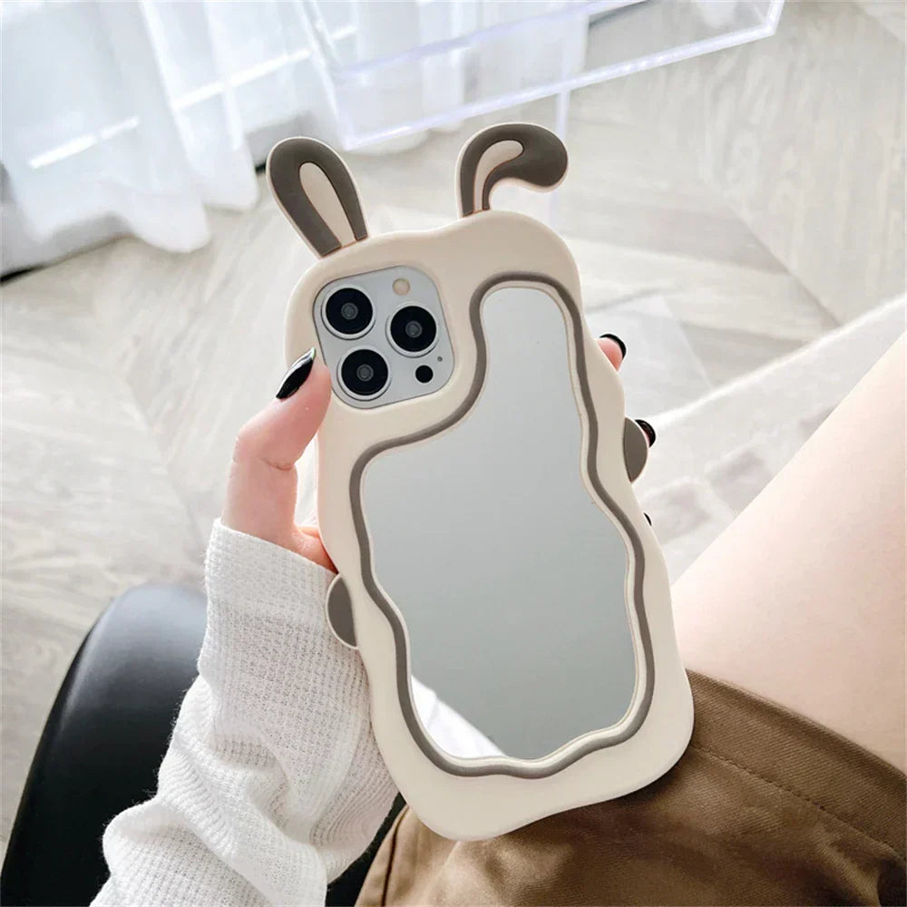 Etui na iPhone z Lusterkiem do Makijażu w Kształcie Uszu Królika