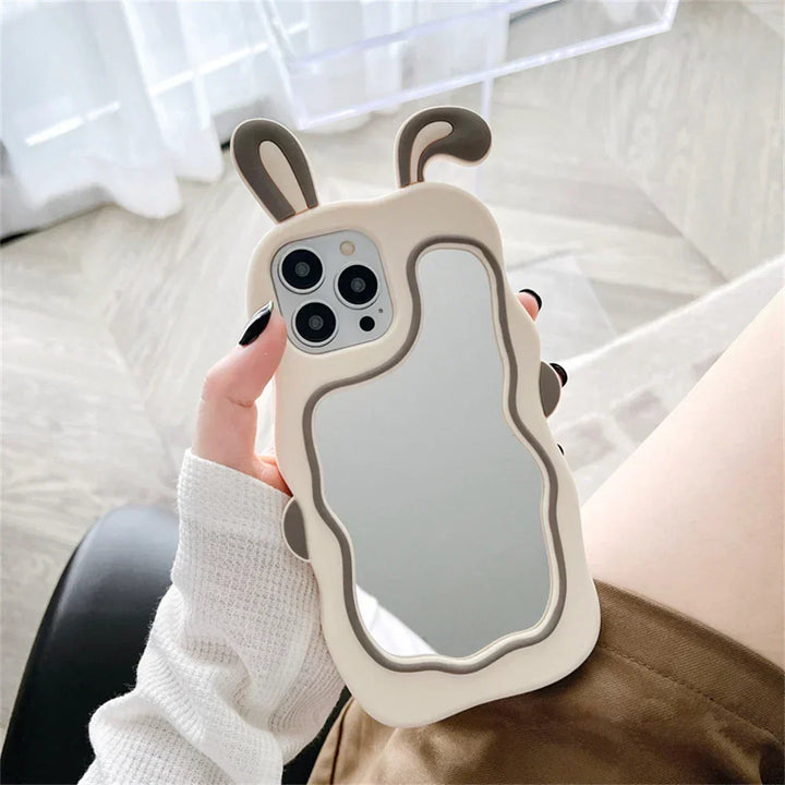 Etui na iPhone z Lusterkiem do Makijażu w Kształcie Uszu Królika