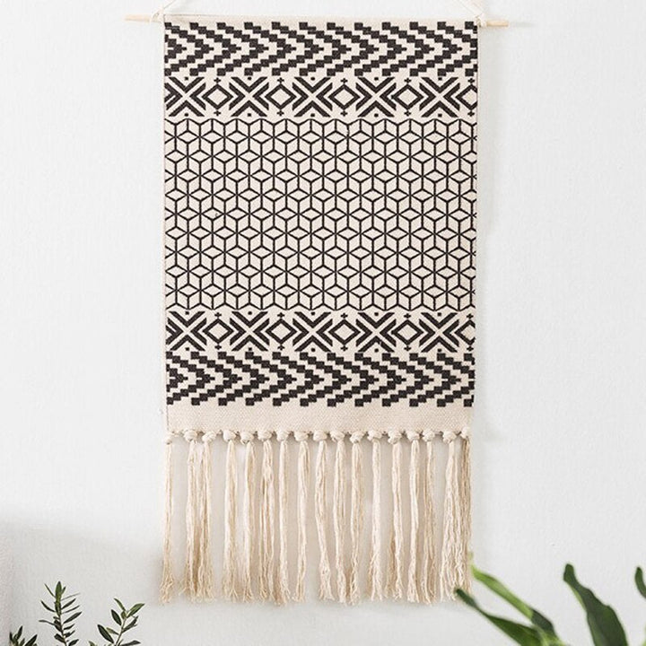 Boho Tkanina Ścienna, Makrama, Dekoracja Domu, Bawełnowy Frędzel, Ręcznie Wykonane, Tkane, Geometriczna Sztuka na Płótnie, Tkaniny na Tło