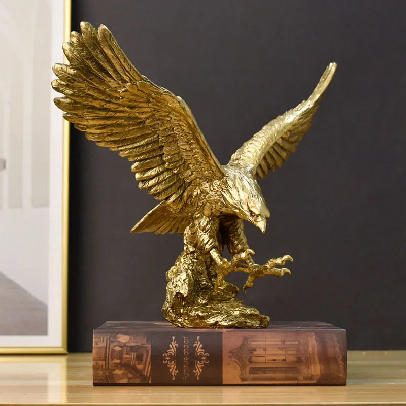 Figurka Orła Złotego z Żywicy - Artystyczny Model Zwierzęcia do Domu lub Biura - Feng Shui Dekoracyjna Figura