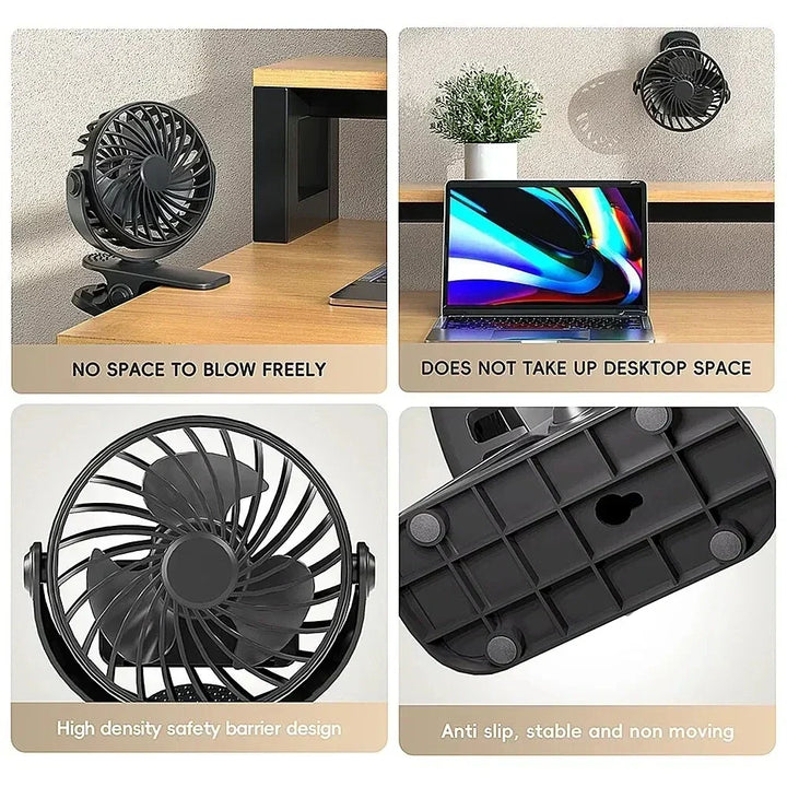 Wentylator USB FlexiBreeze | Obrotowy, przenośny z 3 prędkościami i lampką nocną