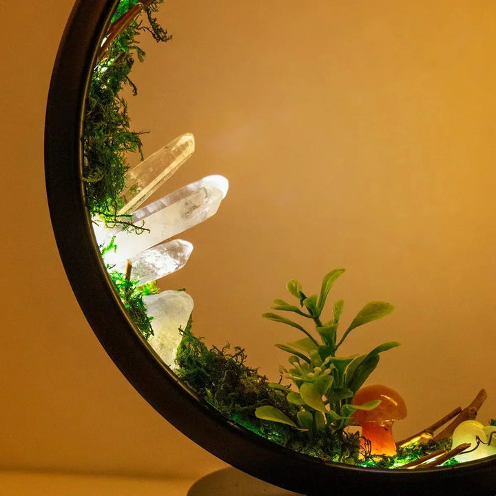Elegancka lampa nocna - Okrągła rama - Zielone kryształy - Stylowa dekoracja