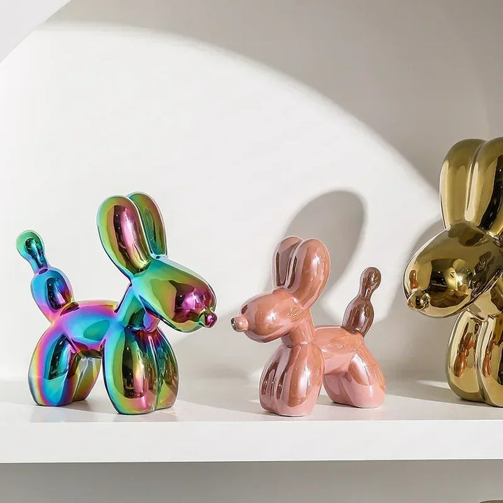 Nordycka ceramiczna rzeźba psa balonowego złota dekoracja zwierząt statuetka ozdoba do salonu kreatywna ozdoba na biurko dekoracja wnętrza