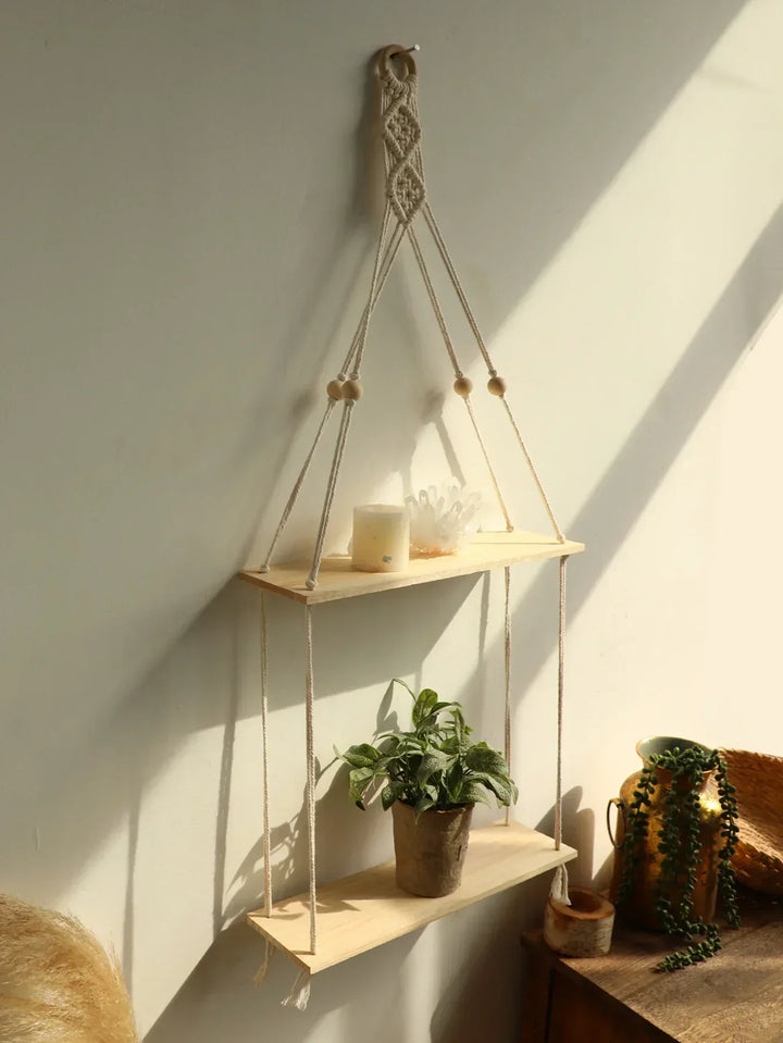 Półka ścienna – Drewno – Półki wiszące – Boho dekoracja wnętrz – Dekoracja pokoju