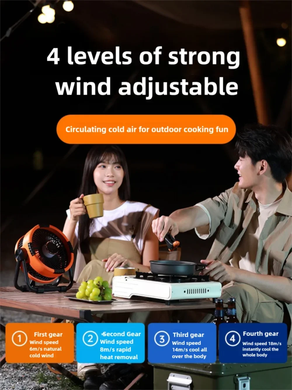 AEROLIA NightCool | Wentylator 4-w-1 i Lampa Nocna | Bateria 20000mAh | Możliwość Użycia w Wersji Wiszącej i Stojącej