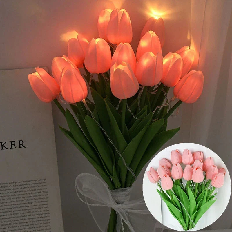 Lampa LED z sztucznym bukietem tulipanów idealna na prezenty lub jako dekoracja domu na przyjęcia weselne