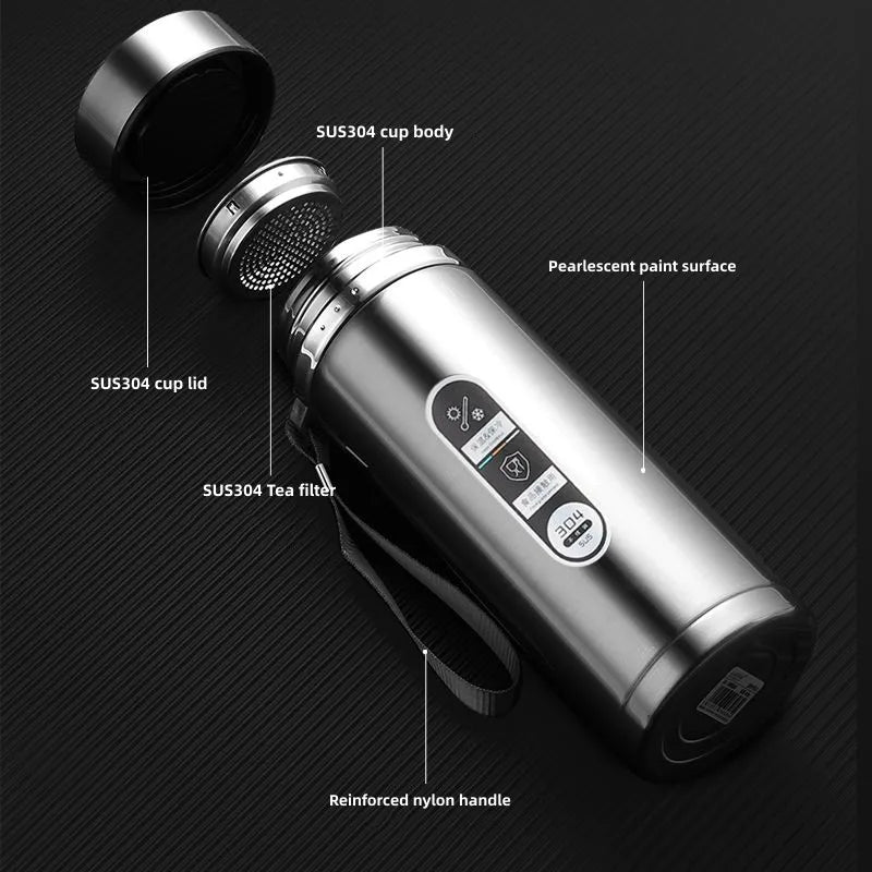 800ml-1L Termos ze Stali Nierdzewnej – Przenośny Flask z Wyświetlaczem Temperatury LED
