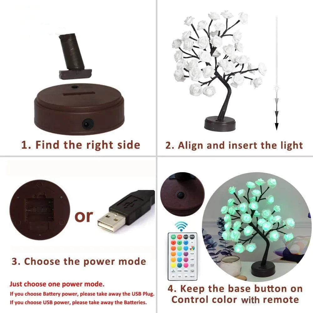 RGB Różowe Kwiatowe Lampki Choinkowe 24LED USB Bateria Lampka Stołowa Bajkowa Nocna Lampka Dekoracyjna na Przyjęcia, Boże Narodzenie, Ślub, Sypialnia