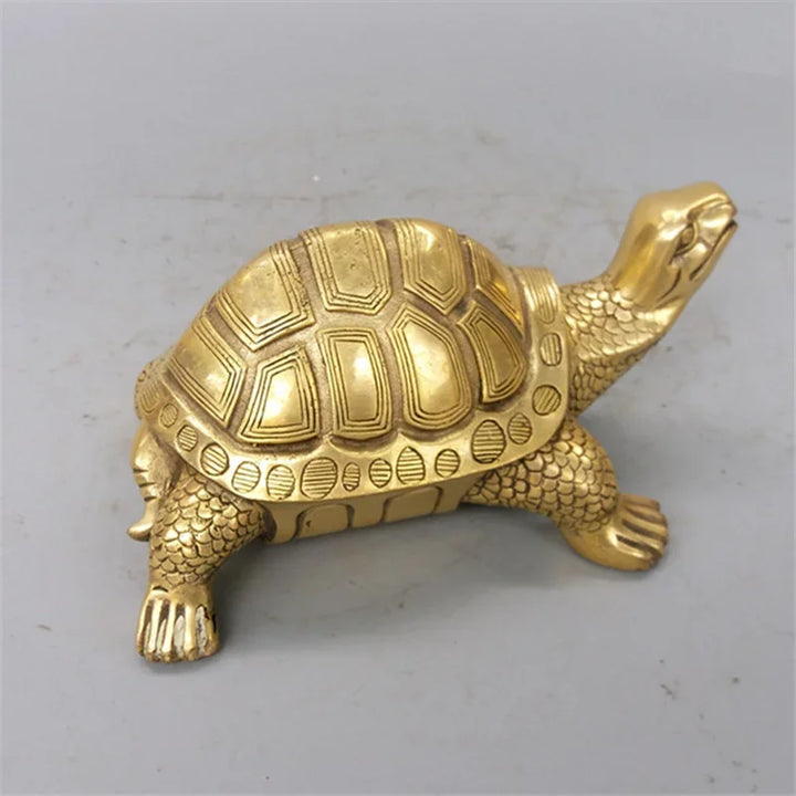 Mosiężna statuetka żółwia Feng Shui - szczęśliwa rzeźba zwierzęcia dla długowieczności - dekoracja do domu i biura, figurka, prezent, ornament do nauki