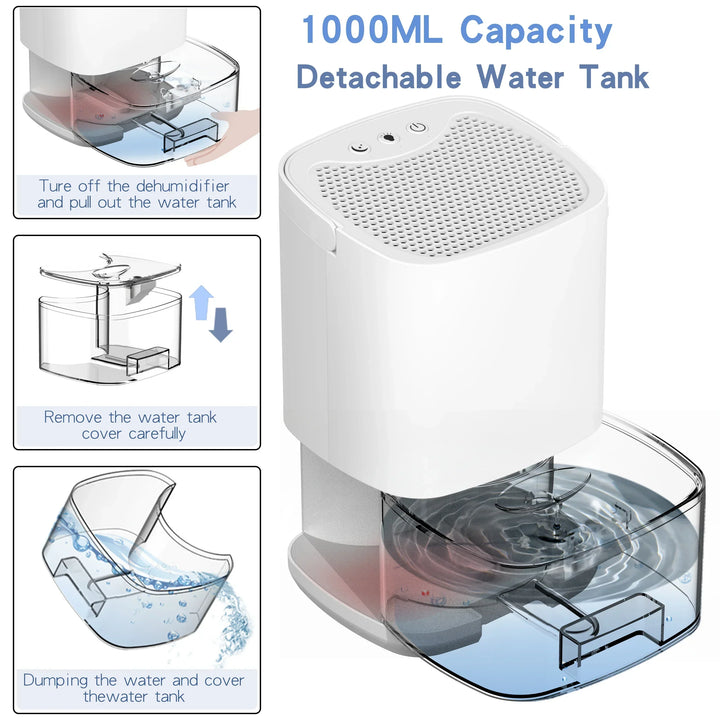 1000ml Przenośny Osuszacz Powietrza 2-w-1 z Filtrami i Nocną Lampką – Aveline