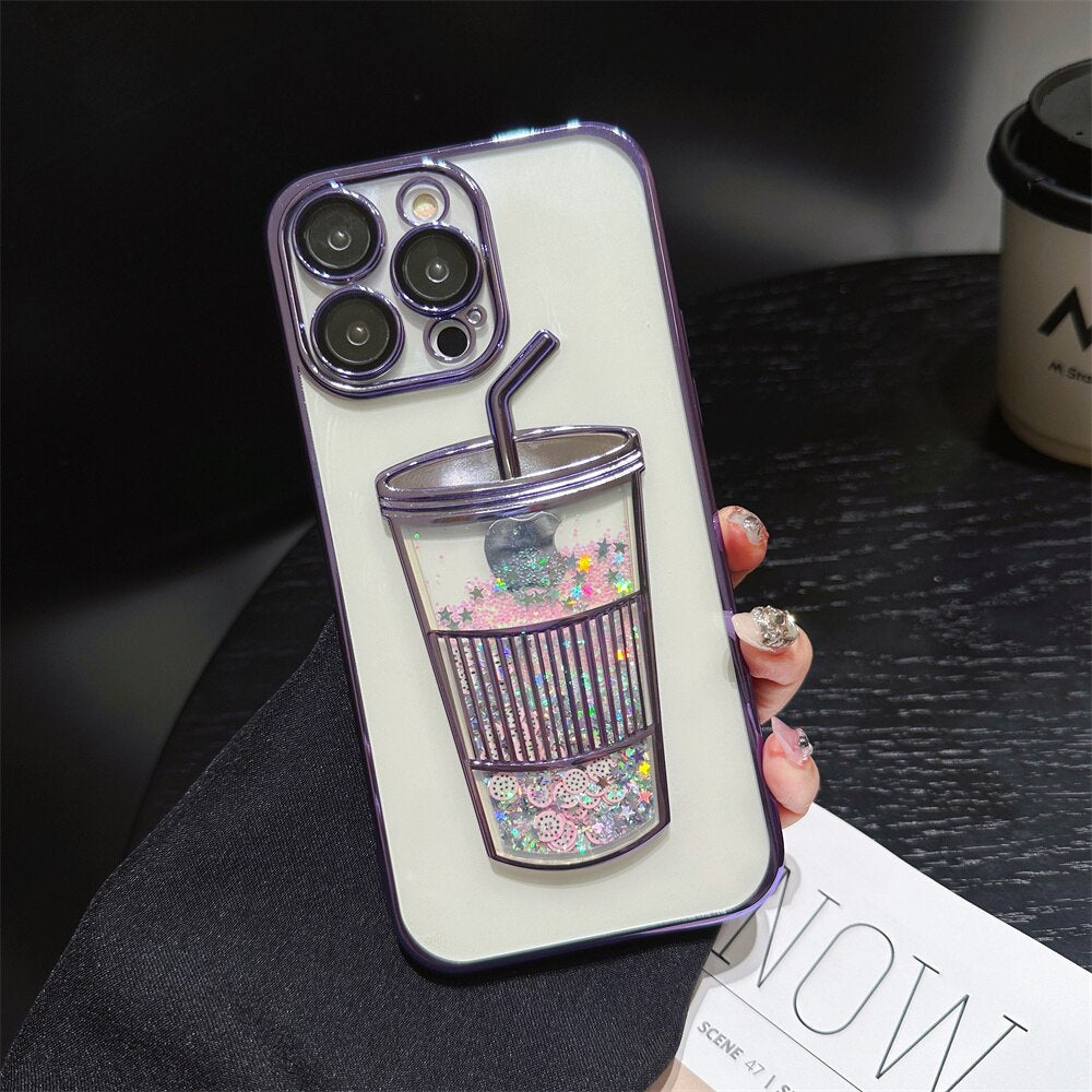 Etui na iPhone z Kubkiem Napojów w Brokacie