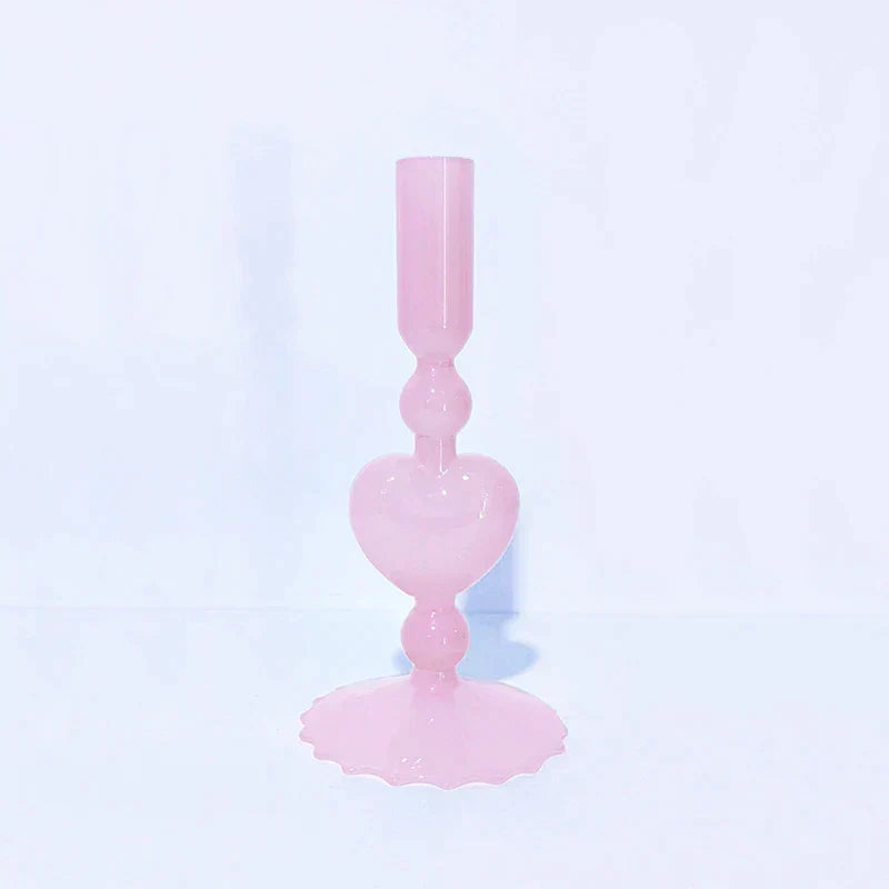 Retro Taper Candle Holder Czerwony Kształt Serca Szklany Świecznik Dekoracja Stołowa na Ślub Dom Party Wazon Szklany Dekoracja
