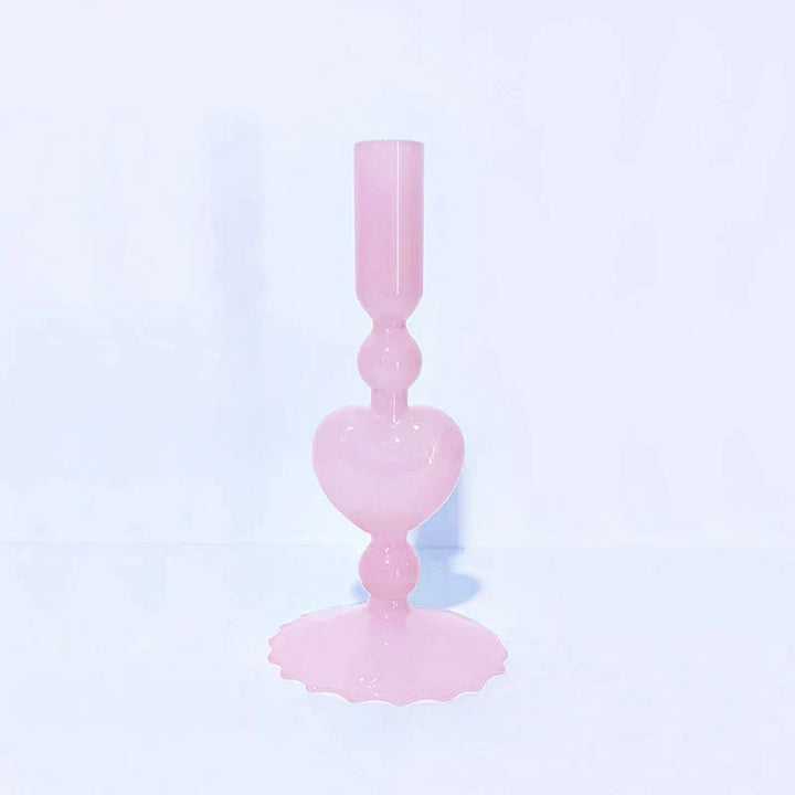 Retro Taper Candle Holder Czerwony Kształt Serca Szklany Świecznik Dekoracja Stołowa na Ślub Dom Party Wazon Szklany Dekoracja
