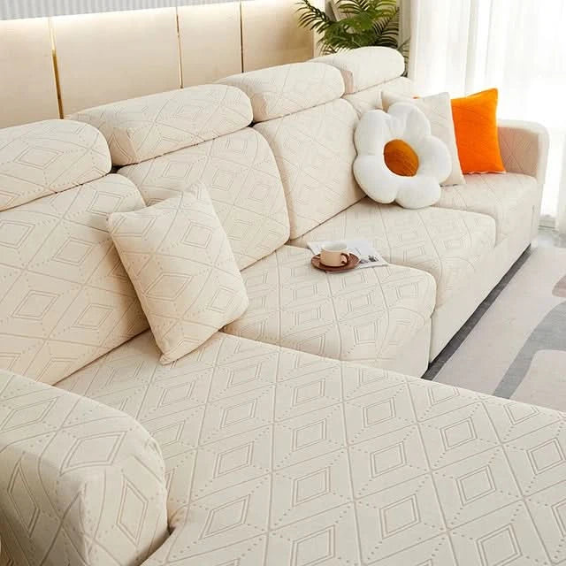 SlipBliss - Elegancka Pokrywa Sofy z Jacquardem, Antypoślizgowa