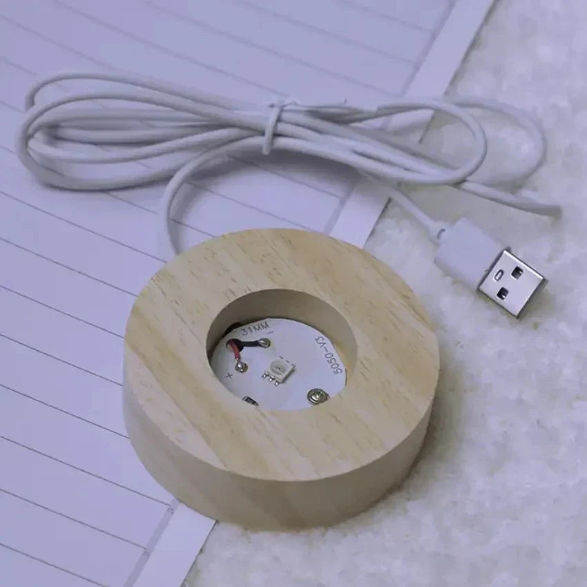 3D Kryształowa Lampa Nocna LED - Projektor Gwiaździstego Nieba z Drewnianą Podstawą, Romantyczne Oświetlenie do Sypialni i na Prezent |